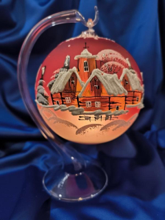 Vánoční skleněný svícen ZÁVĚSNÁ KOULE ČERVENÁ HŮRKA 11 cm, 1 ks